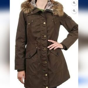 Women’s Brown Parka Coat with Faux Fur Trim